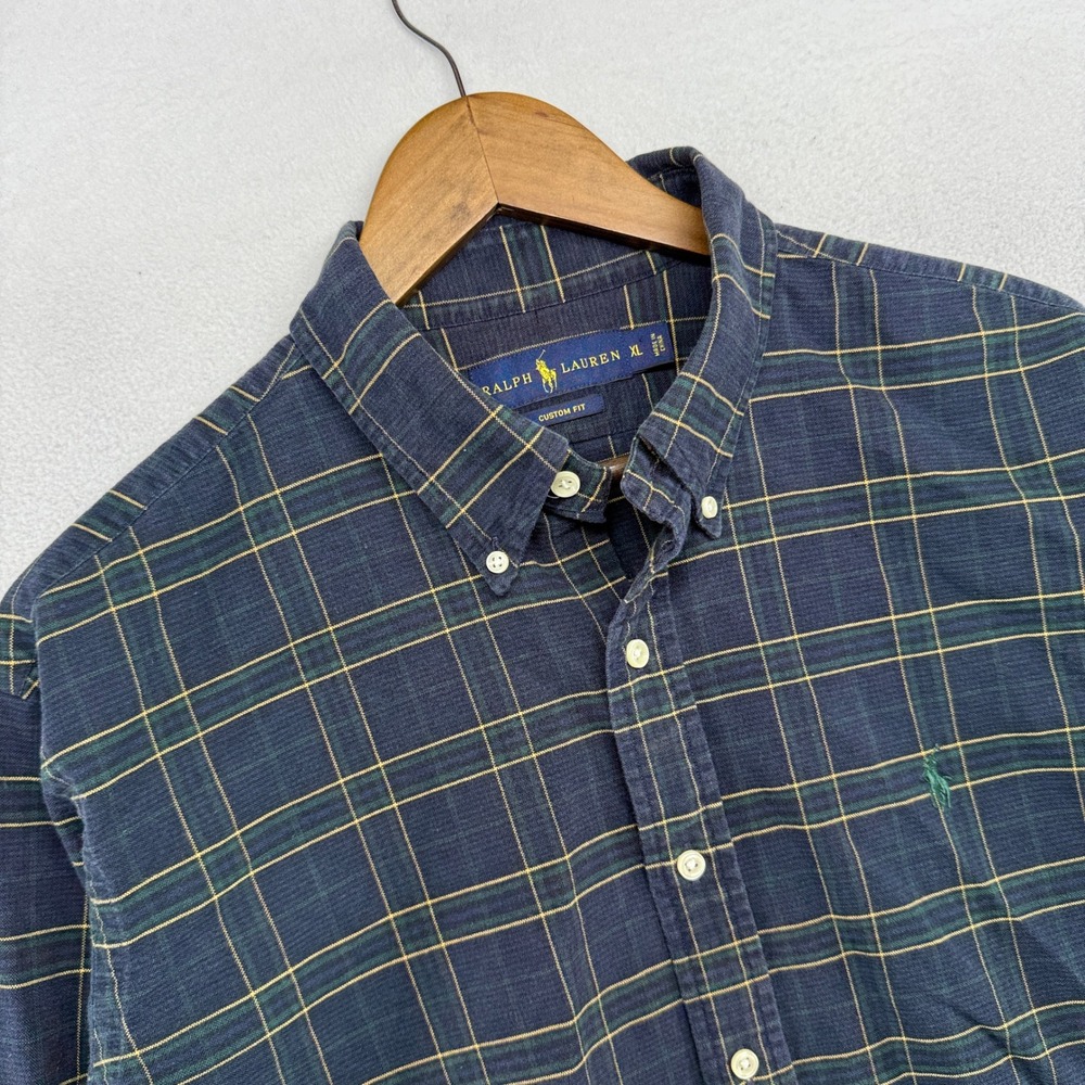 Ralph Lauren Button Down Shirt Mens XL Navy Plaid Tartan Check Oxford OCBD Pony